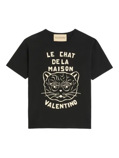 Valentino Chat De La Maison Cotton T-shirt In Black