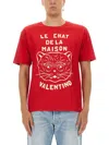 Valentino Red T-shirt With Le Chat De La Maison Print In Red