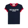 Valentino Crew Neck Cotton T-shirt With Contrast Trim In Blue