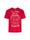 Valentino Red T-shirt With Le Chat De La Maison Print In Red