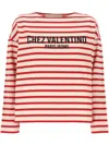 Valentino Striped Cotton Jersey Long Sleeve T-shirt Ivory And Red In Red