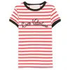Valentino Women Ivory Striped Jersey Embroidered T-shirt