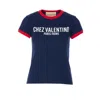 Valentino Crew Neck Cotton T-shirt With Contrast Trim In Blue