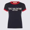 Valentino Crew Neck Cotton T-shirt With Contrast Trim In Blue