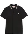 Valentino Garavani Black Polo Shirt With Classic Bicolor Collar And Logo Patch On The Front In Cotto In Black