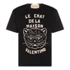 Valentino Black T-shirt With Le Chat De La Maison Print In Black