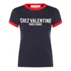 Valentino Crew Neck Cotton T-shirt With Contrast Trim In Blue