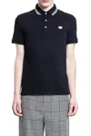 Valentino Garavani Black Polo Shirt With Classic Bicolor Collar And Logo Patch On The Front In Cotto