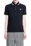 Valentino Garavani Black Polo Shirt With Classic Bicolor Collar And Logo Patch On The Front In Cotto In Black