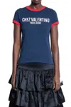 Valentino Fitted T-shirt With Contrasting Red Trimlettering In Blue