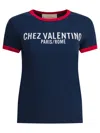 Valentino Crew Neck Cotton T-shirt With Contrast Trim In Blue