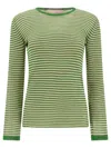 Valentino Striped Silk Knit Long-sleeve Sweater In Green
