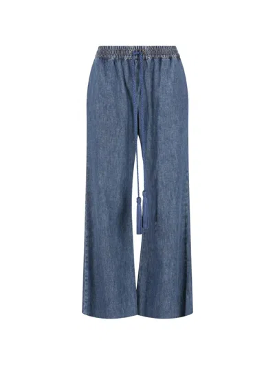 Valentino Garavani Tassel-detail Wide-leg Jeans In Blue