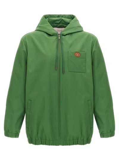 Valentino 'vlogo Signature' Jacket With Hood And Chest Pocket In Green