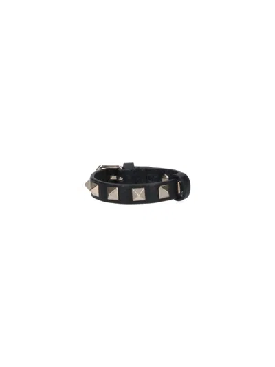 Valentino Garavani Textured Black Leather Bracelet With Gold-tone Studs