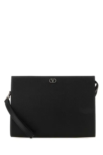 Valentino Garavani Textured Calf Leather Clutch In Black