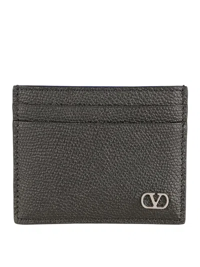 Valentino Garavani Textured Calf Leather Wallet In Grey