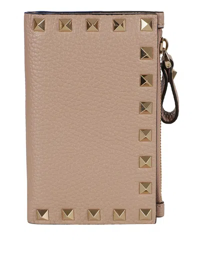 Valentino Garavani Textured Calf Leather Wallet In Pink