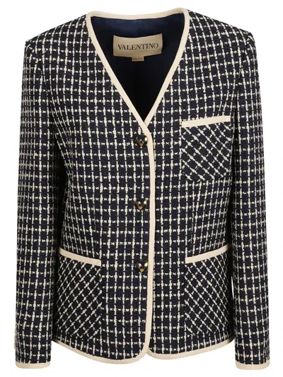 Valentino Garavani Textured Front Button Jacket In Black