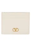 Valentino Garavani Textured Leather Wallet With Logo Embellishment In Neutral