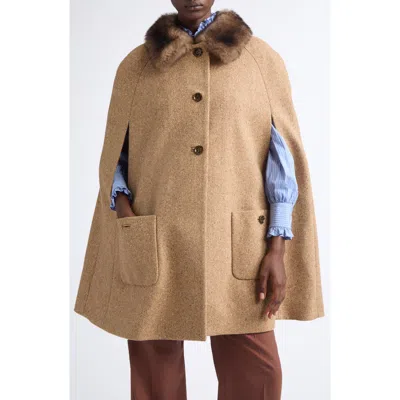 Valentino Garavani Textured Wool Blend Tweed Cape Coat In Beige
