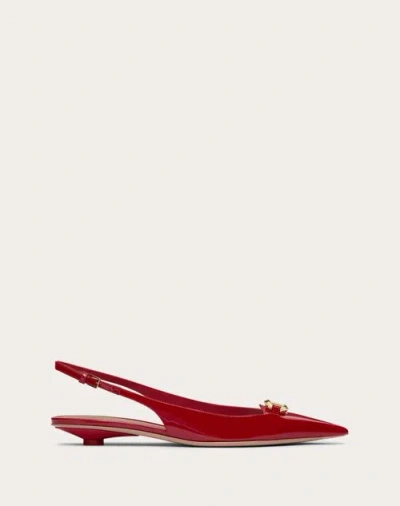 Valentino Garavani The Bold Edition Vlogo Slingback Ballerina In Patent Leather 20mm Woman Rosso Val In Rosso Valentino