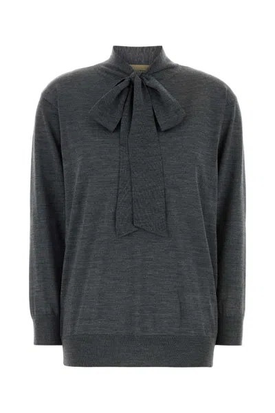Valentino Garavani Bow-tied Wool Sweater In Gray