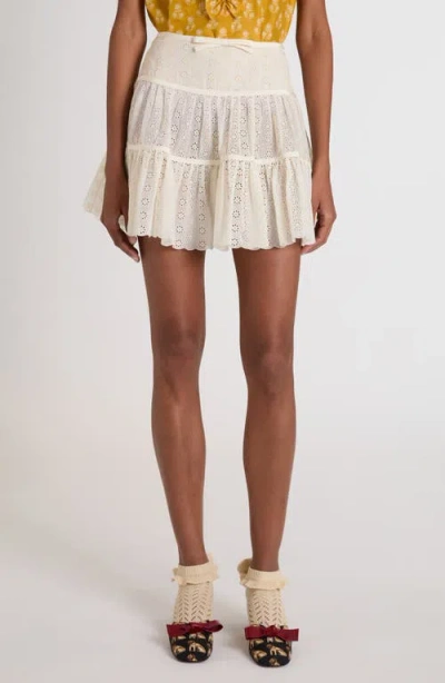 Valentino Garavani Tiered Daisy Eyelet Cotton Miniskirt In White