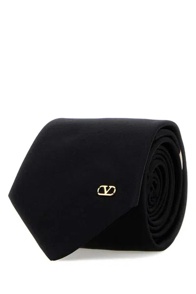 Valentino Garavani Valentie Silk Tie With Vlogo Signature Detail In Black