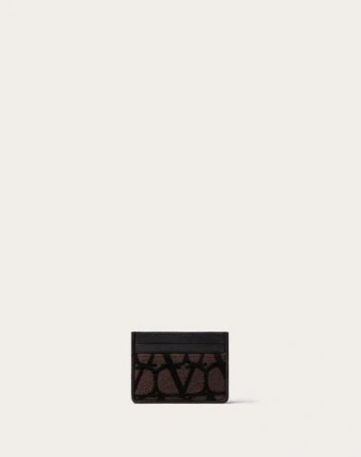 Valentino Garavani Toile Iconographe Cardholder With Leather Details In Fondantblack