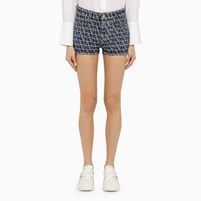 Valentino Garavani Toile Iconographe Denim Shorts In Blue
