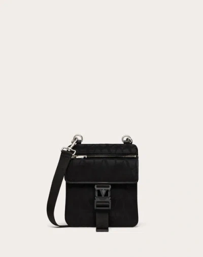 Valentino Garavani Toile Iconographe Shoulder Bag In Technical Fabric With Leather Details In Black
