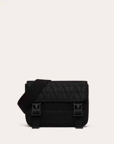 Valentino Garavani Toile Iconographe Shoulder Bag In Technical Fabric With Leather Details In Black