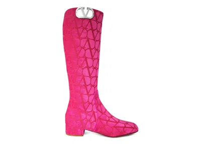 Pre-owned Valentino Garavani Garavani Toile Iconographe Vlogo Boot (women's) Sneakers In Pink