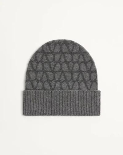 Valentino Garavani Toile Iconographe Wool And Cashmere Beanie Woman Anthracite Uni