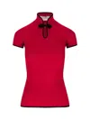 Valentino Sleeves Detail Mandarin Collar Ribbed Texture In Red