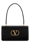 Valentino Vain Tote Bag In Shiny Calfskin With Metallic Vlogo Signature Detail In Black