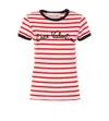 Valentino Women Ivory Striped Jersey Embroidered T-shirt In Red
