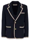 Valentino Blue Jersey Blazer With Torchon Piping In Blue