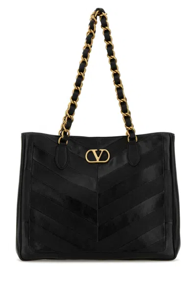 Valentino Garavani Laseine Shopping Bag In Nappa Leather With A Chevron Pattern For Woman In Black
