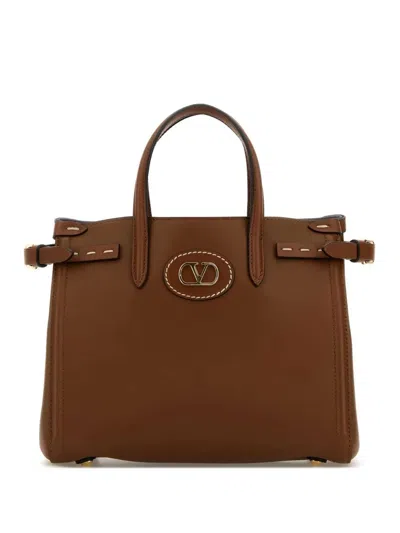 Valentino Garavani Tote S Brown Golden Logo