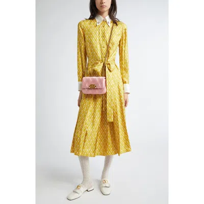 Valentino Garavani Toute La V Belted Long Sleeve Silk Twill Shirtdress In Yellow