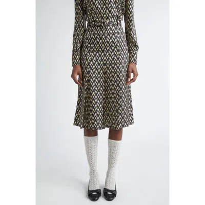 Valentino Garavani Toute La V Belted Silk Twill Midi Skirt In Gray