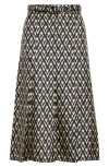 Valentino Belted Pleated Printed Silk-twill Midi Skirt In Black/cream