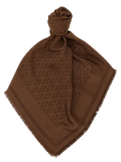 Valentino Garavani Toute La V Jacquard Silk-wool Scarf In Brown