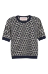 Valentino Garavani Toute La V Jacquard Virgin Wool Sweater In Navy/cream