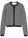 Valentino Garavani Toute La V Jacquard Wool Cardigan In Blue