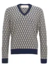Valentino Wool Jumper With Toute La V Jacquard Pattern In Multicolor