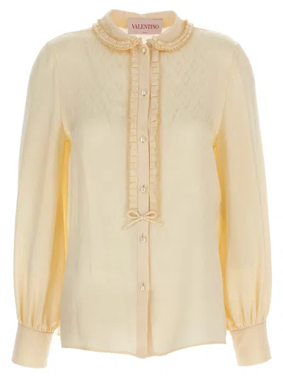 Valentino "toute La V" Silk Jacquard Shirt In Neutral