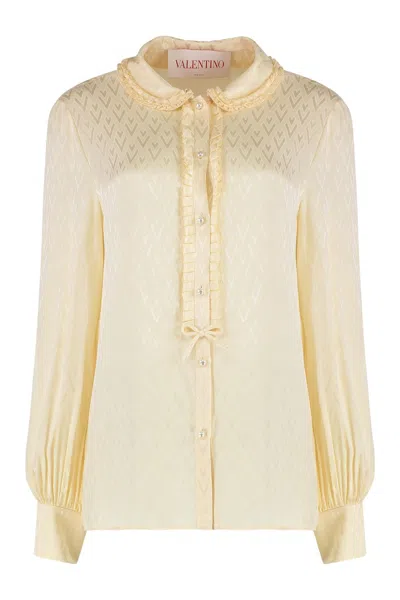 Valentino Garavani Toute La V Silk Shirt In Yellow